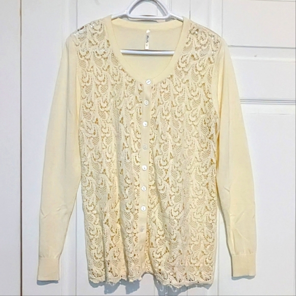 Buttery Cream Lace Cardigan - Blue Sky - Small - Bamboo & Cotton - Picture 1 of 7